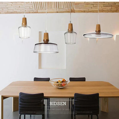 DecorBites™ Glass Lampshade Pendant Light, Wooden Hanging Suspension, Retro American Design
