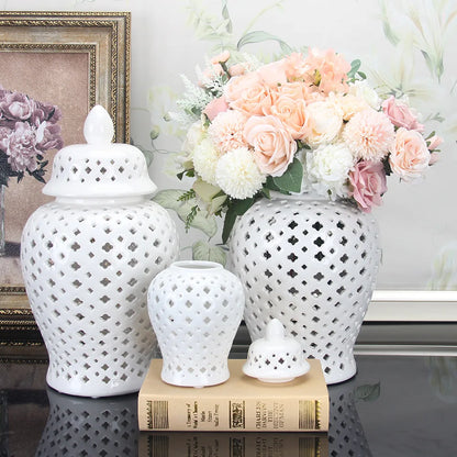 DecorBites™ Golden Ceramic Ginger Jar Home Decor Vase Pot Flower Arrangement Storage Jar