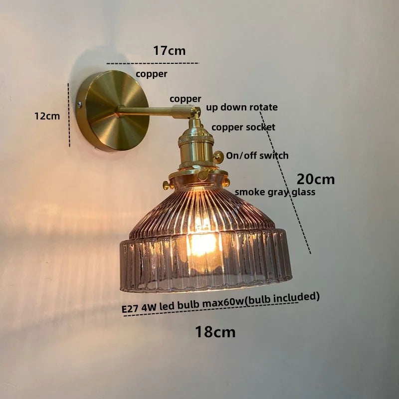 DecorBites™ Glass Pull Chain LED Wall Lamp Copper Socket Study Living Room Stair Light
