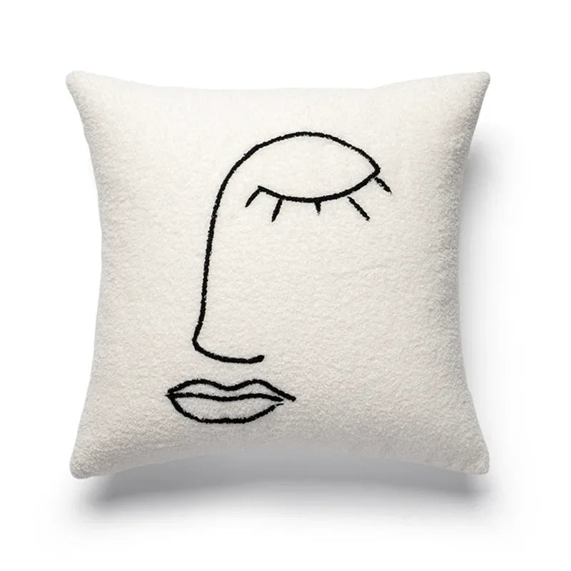 Beige Abstract Lambswool Cushion
