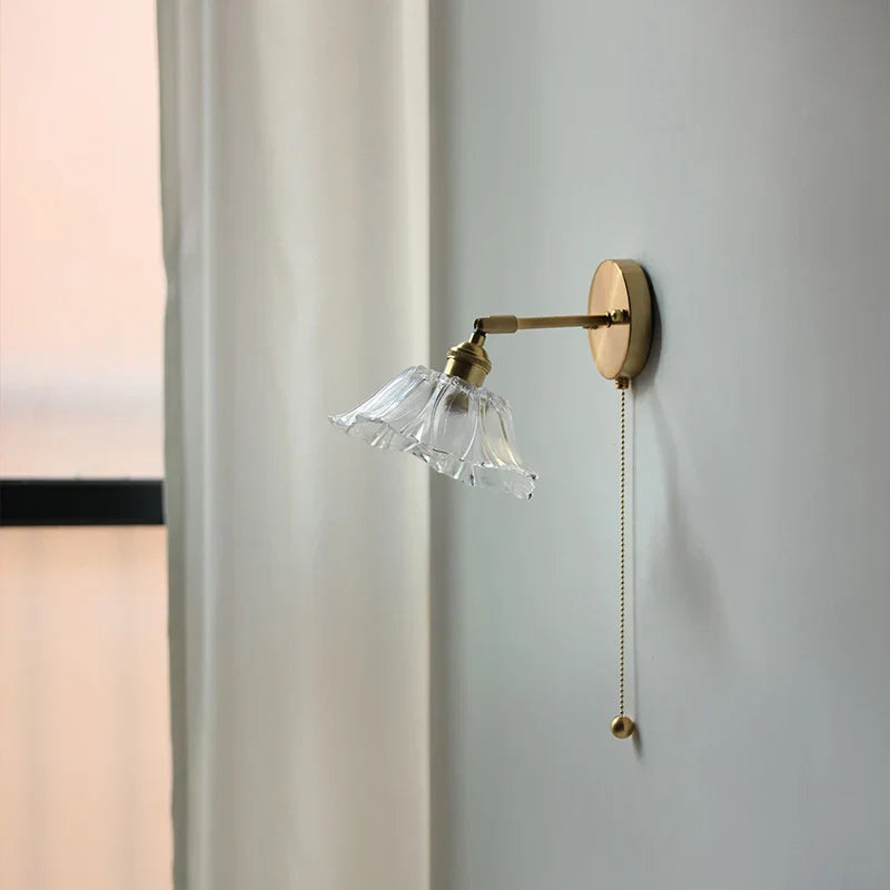 DecorBites™ Glass Bedside Sconce: Modern Nordic LED Wall Light with Pull Chain Switch