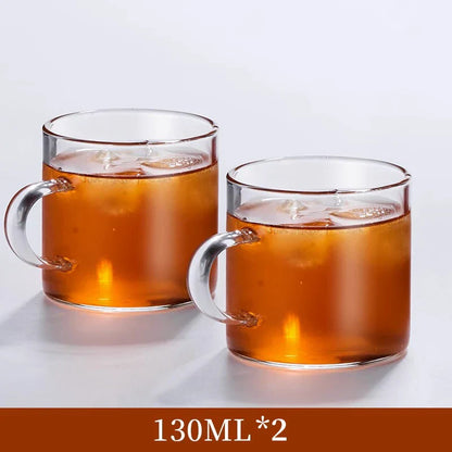 DecorBites™ Glass Handle Coffee Cup Set, Cold & Low Temp Resistant, Transparent Tea Cups