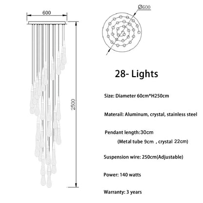 DecorBites™ Gold Drop Design LED Crystal Chandelier for Staircase & Lobby