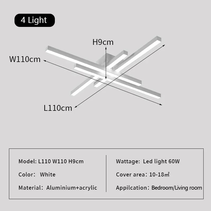 Black LED Ceiling Lamp 8-Light L120cm Remote