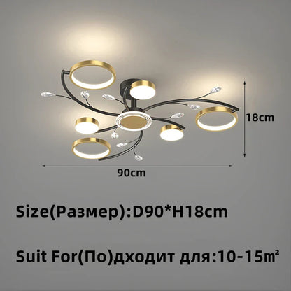 DecorBites™ Gold Aluminum LED Chandelier with K9 Crystal, Luxury Pendant Lights for Home Décor