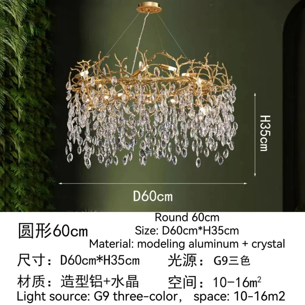 Gold Crystal Tree Chandelier Matte Aluminum Finish