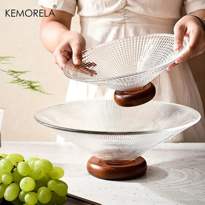 DecorBites™ Creative Glass Fruit Plate with Wooden Base | Elegant Home Decor for Living Room Coffee Table