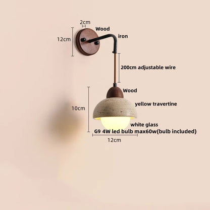DecorBites™ LED Wall Light Fixture Yellow Travertine Stone Modern Bedside Lamp