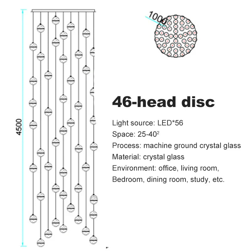 DecorBites™ Crystal Ball Chandelier Pendant Light for Staircase Hallway Bar Décor