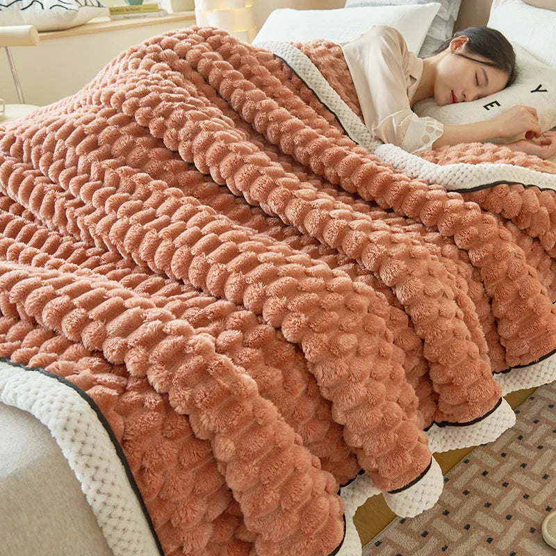 DecorBites™ Double-Layer Coral Fleece Blanket: Super Soft Queen King Quilt for Winter