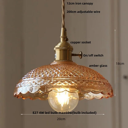 DecorBites™ Cube Amber Glass LED Pendant Lamp | Modern Hanging Light Fixtures