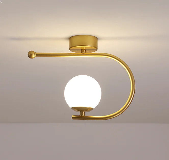 Gold Glass Iron Ceiling Light For Living Space