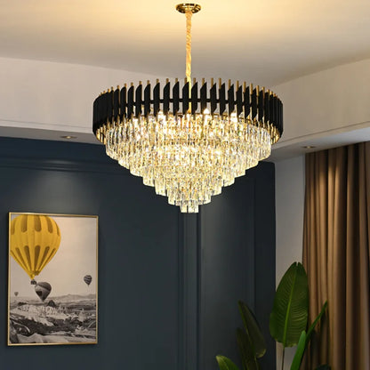 DecorBites™ Crystal LED Pendant Light Chandelier: Modern Black Luxury Lighting for Home Decor