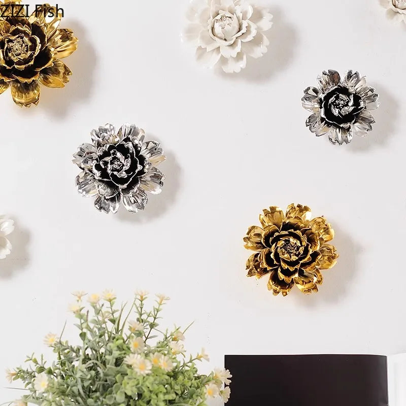 DecorBites™ Elegant Porcelain Peony Flower Wall Ornaments