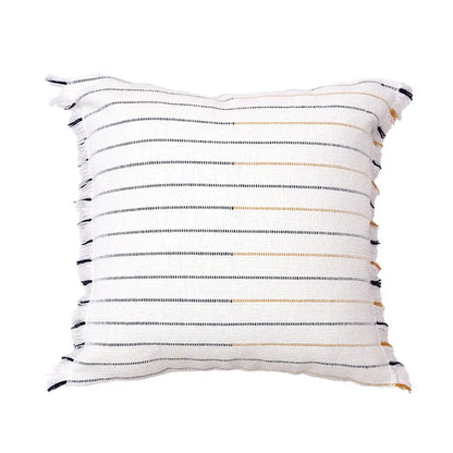 DecorBites™ Handmade Cotton Woven Cushion Tassels - Ivory Black Yellow Stripe Home Decor