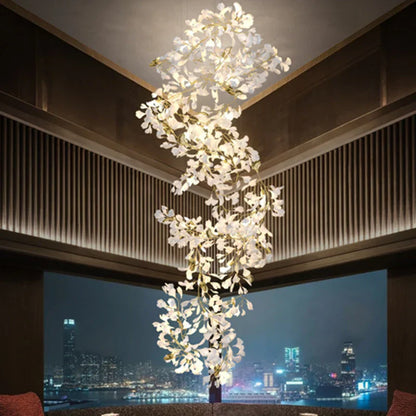 DecorBites™ Ginkgo Biloba Chandelier: Elegant Duplex Living Room Hotel Lobby Pendant Light