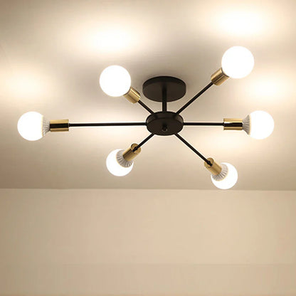 DecorBites™ Industrial Rod Iron Wood Sputnik Chandelier Ceiling Lamp LED E27 Home Lighting