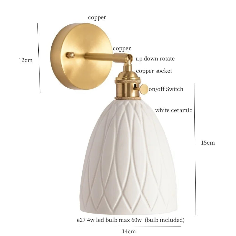 DecorBites™ Ceramic LED Wall Sconce with Pull Chain for Bedroom, Living Room, or Bathroom