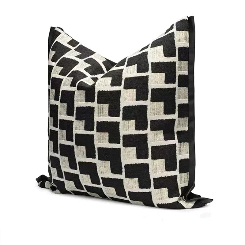 DecorBites™ Geometric Texture Black Gold Cushion Cover for Elegant Living Room Decor