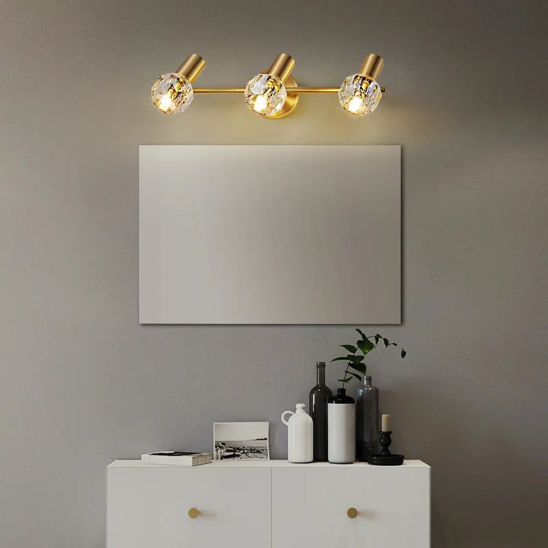 Gold Crystal Wall Lamp Copper 3-Light