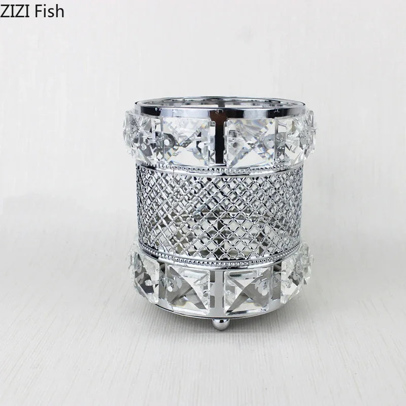 DecorBites™ Gold Plated Hollow Glass Jar: Elegant Makeup Brush & Pen Holder