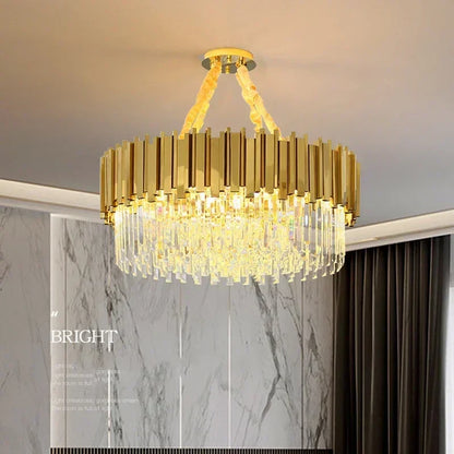 DecorBites™ Golden Luxury Chandelier: Elegant Crystal Ceiling Light for Hotel Living Room