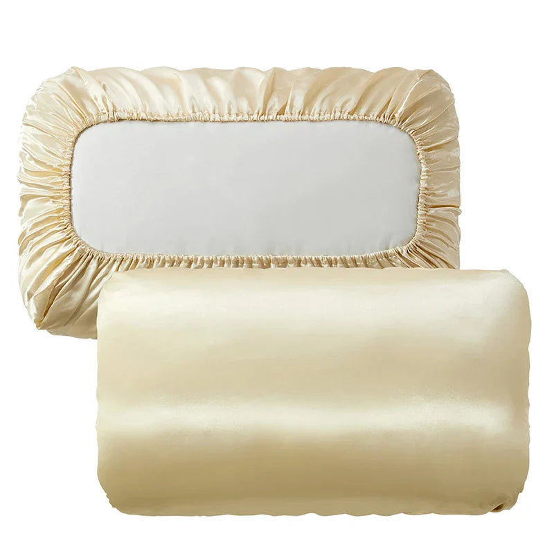 DecorBites™ Imitation Silk Elastic Band Pillowcase Queen King Size Smooth Satin Luxury Bedding