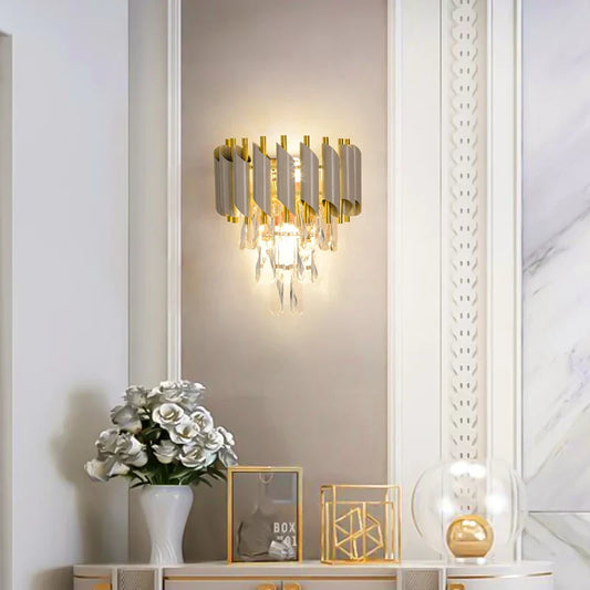 DecorBites™ Crystal Gold Stainless Steel LED Dimmable Wall Sconce