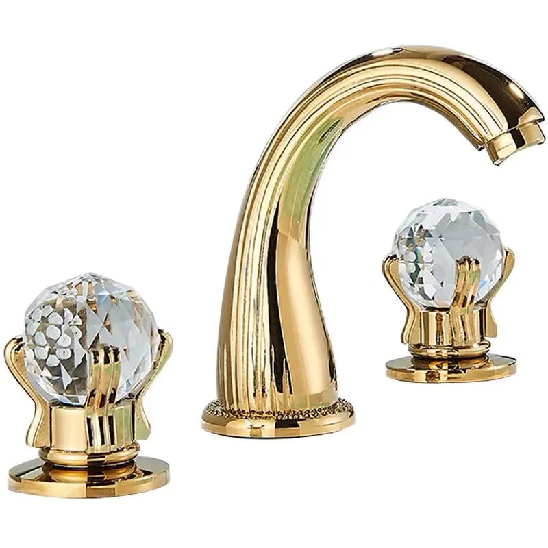 Gold Crystal Basin Faucet In Antique Finish