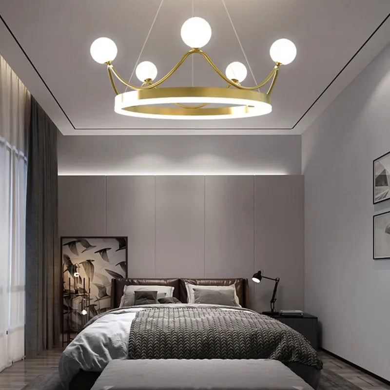 DecorBites™ Crown LED Chandelier: Elegant Ring Lustre Pendant Light for Kids Room