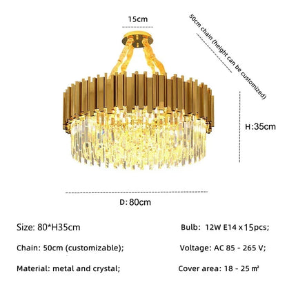 DecorBites™ Golden Luxury Chandelier: Elegant Crystal Ceiling Light for Hotel Living Room