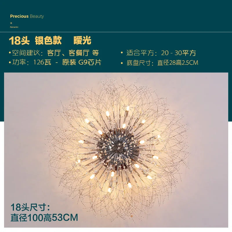 Gold Dandelion Crystal Chandelier 8-Head Nordic