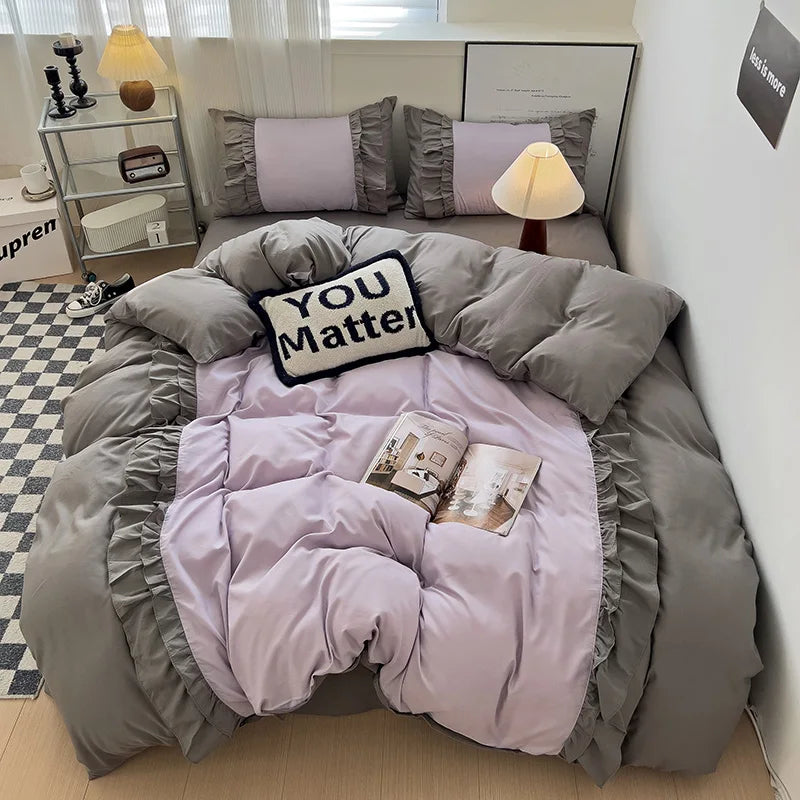 DecorBites™ Lace Patchwork Duvet Cover Set, Soft Microfiber, Full Queen Size Bed Linen Pillowcase