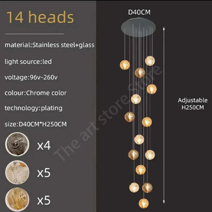 DecorBites™ Crystal Glass Spiral Ceiling Chandelier for Modern Living Room & Kitchen Decor