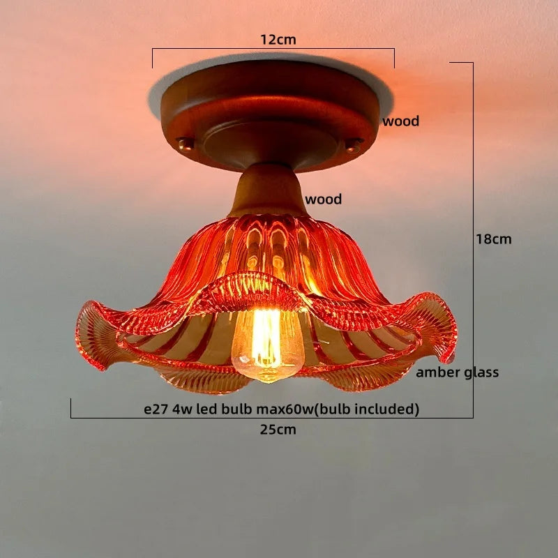 DecorBites™ Green Glass LED Ceiling Lamp Nordic Wood Copper Ceiling Lights