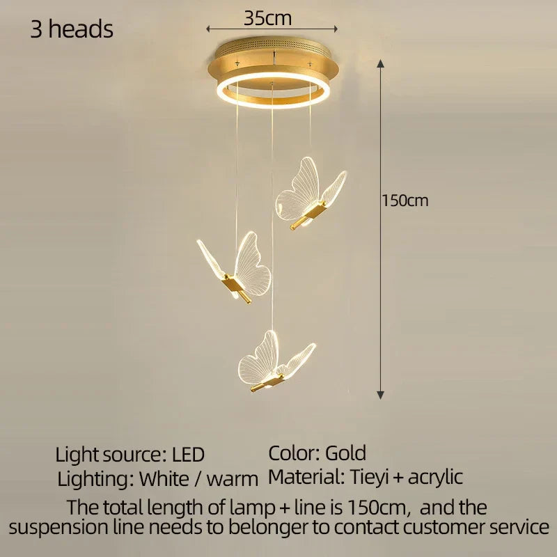 Acrylic Butterfly LED Chandelier 9-Head Staircase