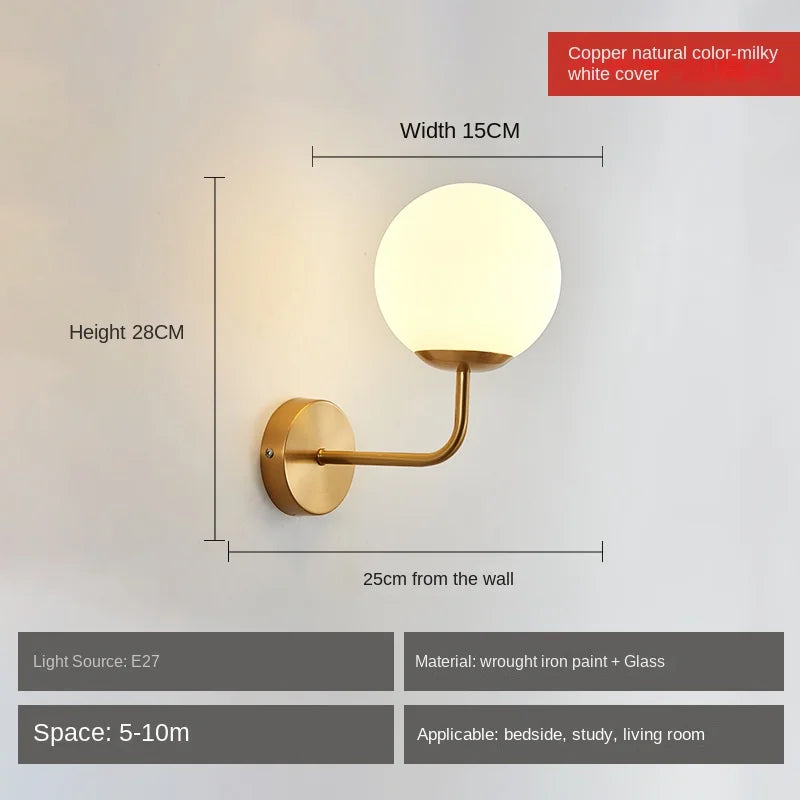 DecorBites™ Glass Ball LED Wall Lamp: Gold Nordic Minimalist Sconces Lighting Bedroom Decor Fixtures