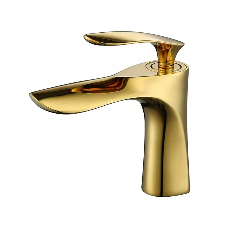 DecorBites™ Gold Basin Mixer Tap High Golden Waterfall Faucet for Washbasin and Toilet