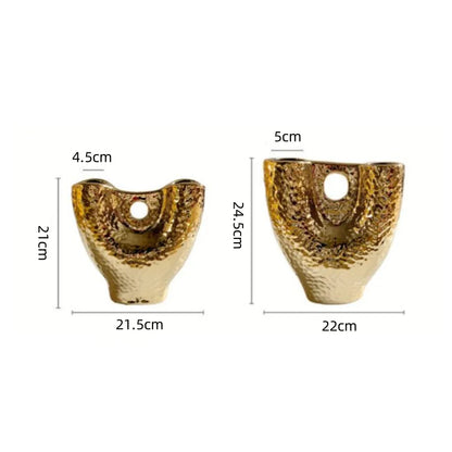 DecorBites™ Gold Vase with Hollow Branches - Ceramic Home Decor Accessory
