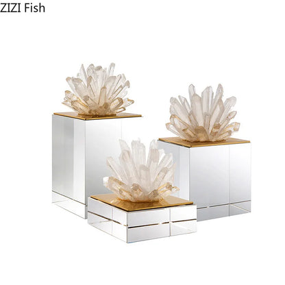 DecorBites™ Agate Stone Crystal Sculpture Gold-plated Marble Ornament for Living Room Desk