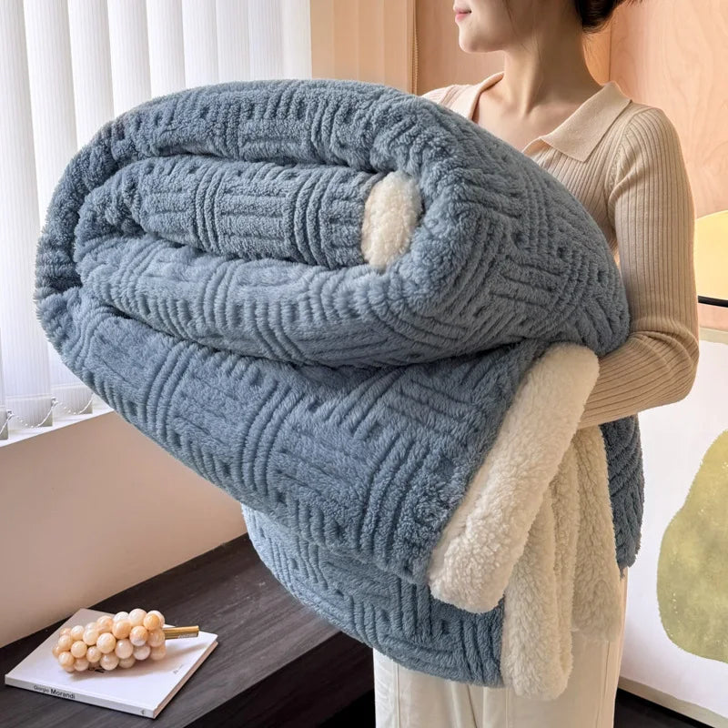 DecorBites™ Jacquard Lamb Wool Double-Layer Blanket for Cozy Comfort & Style
