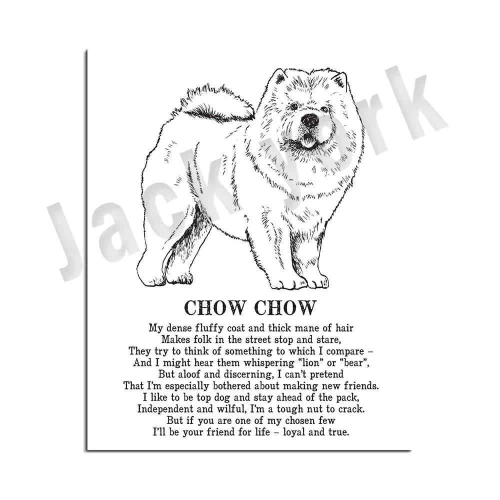 DecorBites™ Dog Breeds Poster: Chinese Crested, Chesapeake Retriever, Brussels Griffon, + More