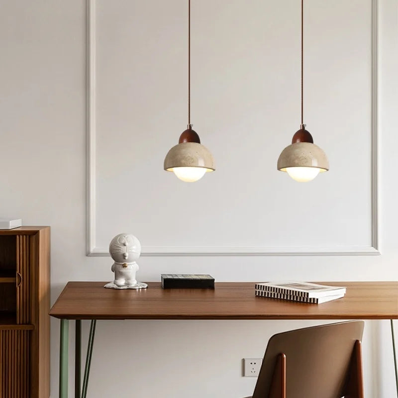 Yellow Travertine Pendant Lamp Polished Copper