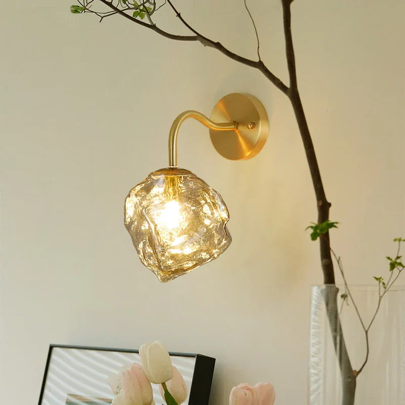 Brass Ice Glass Wall Sconce