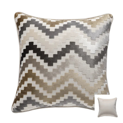 DecorBites™ Geometric Chenille Flocking Cushion Cover: Grey-Beige Home Decor Pillow Case