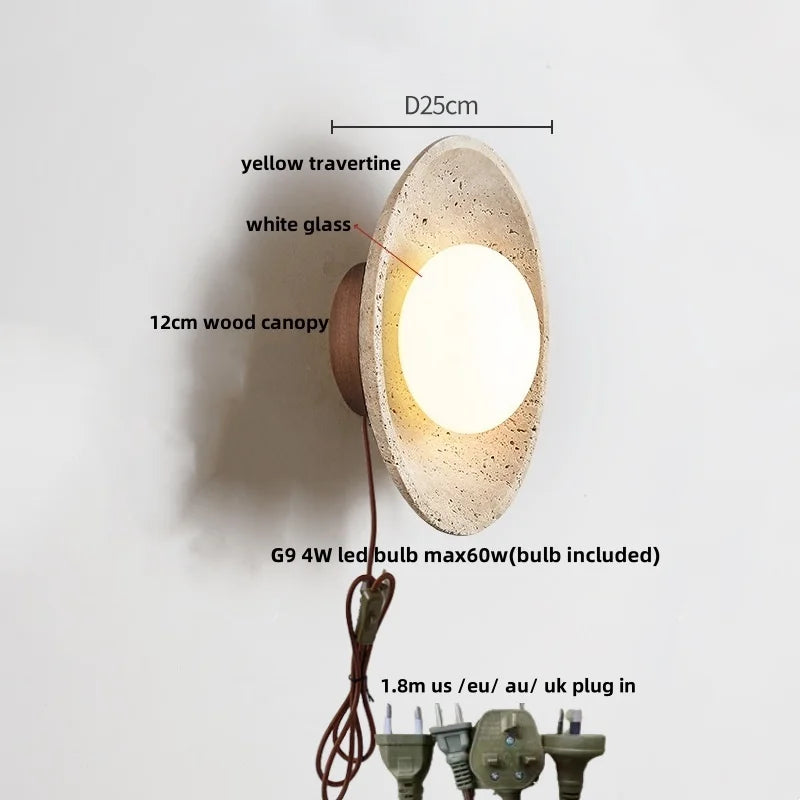 DecorBites™ LED Wall Lights Yellow Travertine Interior Home Decor Bedside Lamp