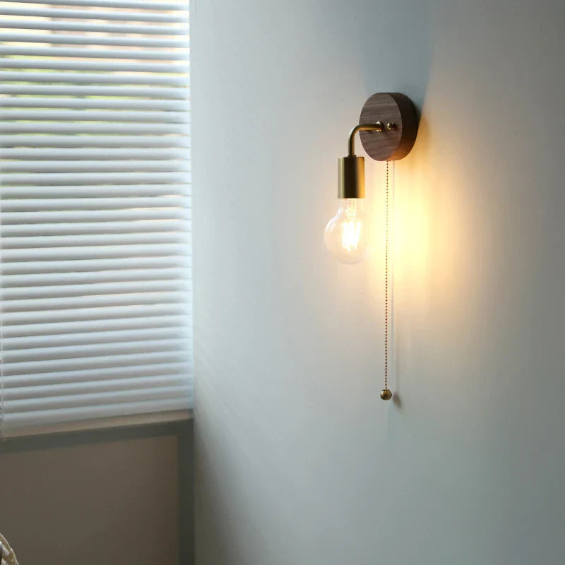 DecorBites™ LED Walnut Wood Wall Light Fixture Clear Glass Sconce Bedside Lamp