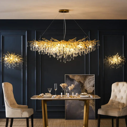 DecorBites™ Gold Crystal Ceiling Chandelier for Elegant Home Lighting