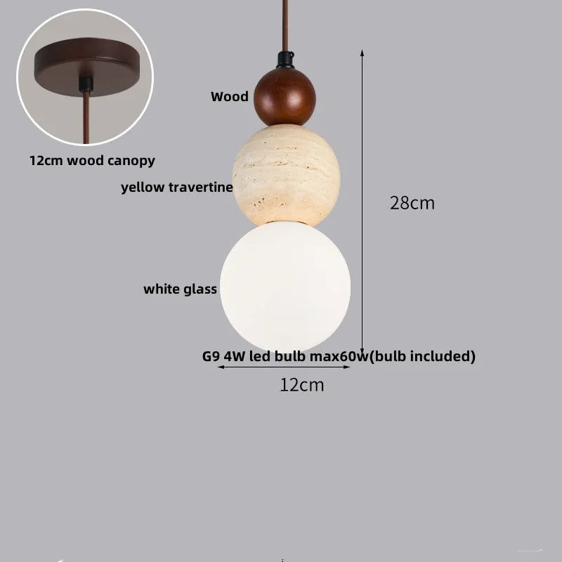 DecorBites™ LED Wood Pendant Light Adjustable Yellow Stone Bedroom Coffee Hanging Lamp