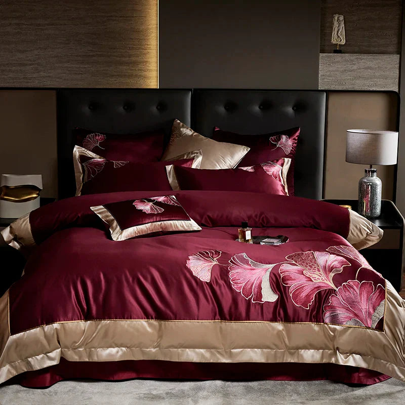 DecorBites™ Ginkgo Biloba Embroidery 1000TC Egyptian Cotton Bedding Set